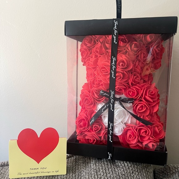 Red Rose Flower Teddy Bear with Transparent Gift Box and Thank you note - Picture 6 of 6